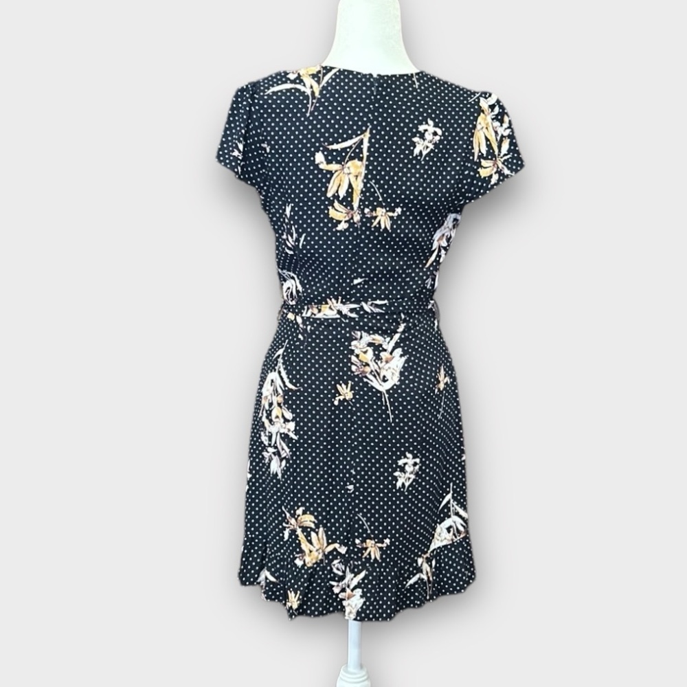 Lost + Wander Navy Blue Ruffle Front Floral Polka Dot Mini Dress Medium - Picture 10 of 12